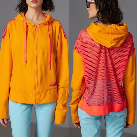 Adidas by Stella McCartney Hoodie Sweatshirt Zip Up Mesh Orange Pink Size Small - Picture 1 of 16